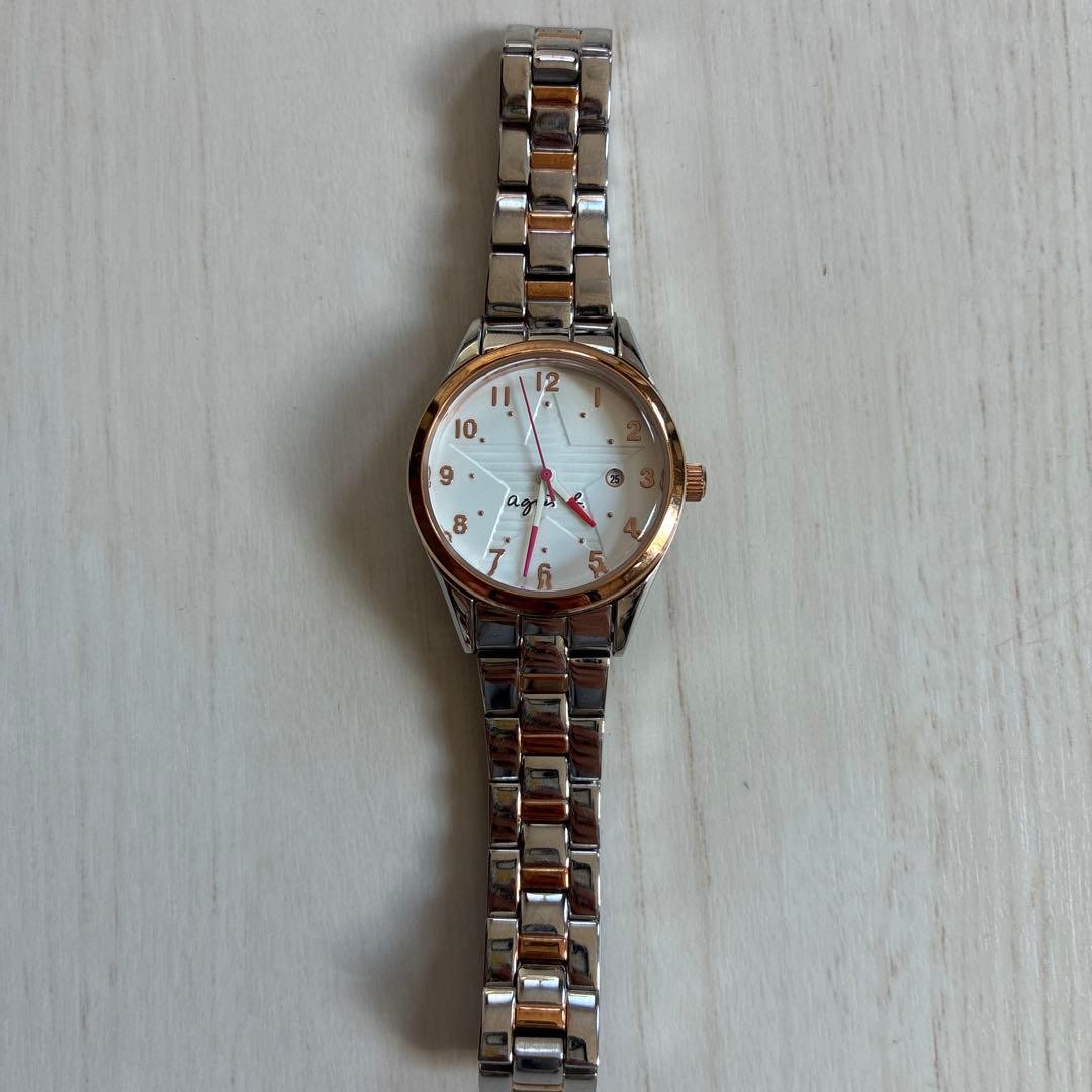 agnes b Ladies Watch Silver Gold Adjustable 15cm Wrist Battery Needs Replacing (