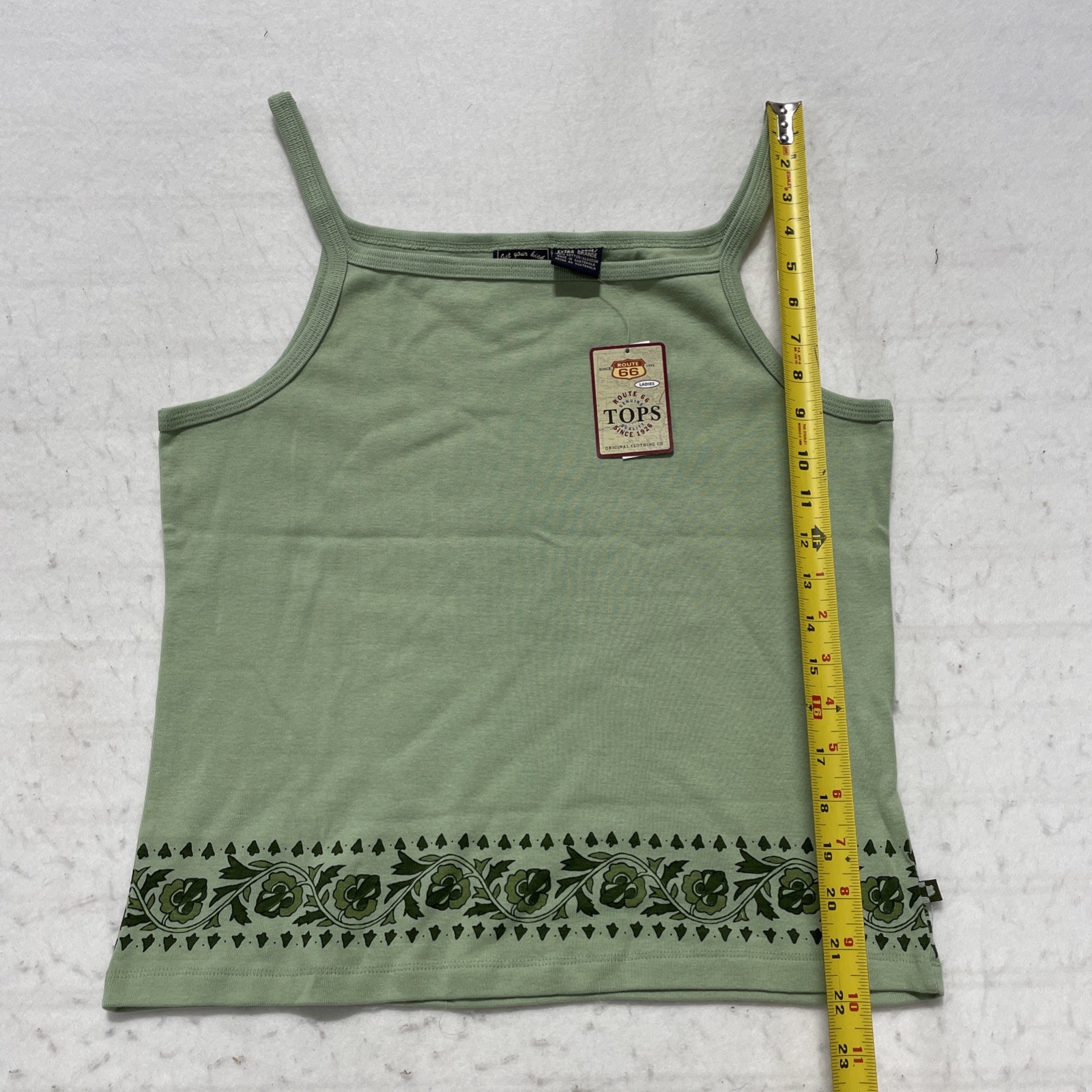 NWT Route 66 Top Womens Extra Large Green Cami Floral Border