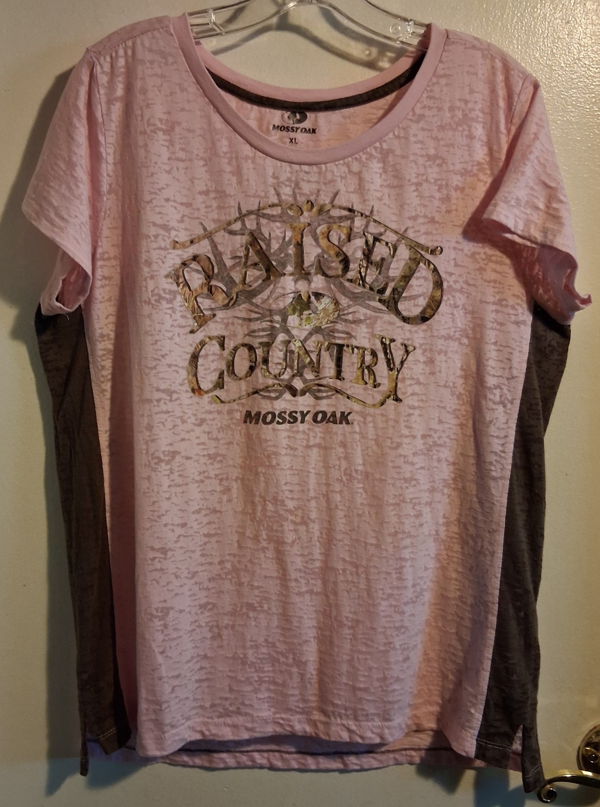 Mossy Oak Women’s Pink Brown T-Shirt Sz XL Large 16/18 Raised Country Short Slv