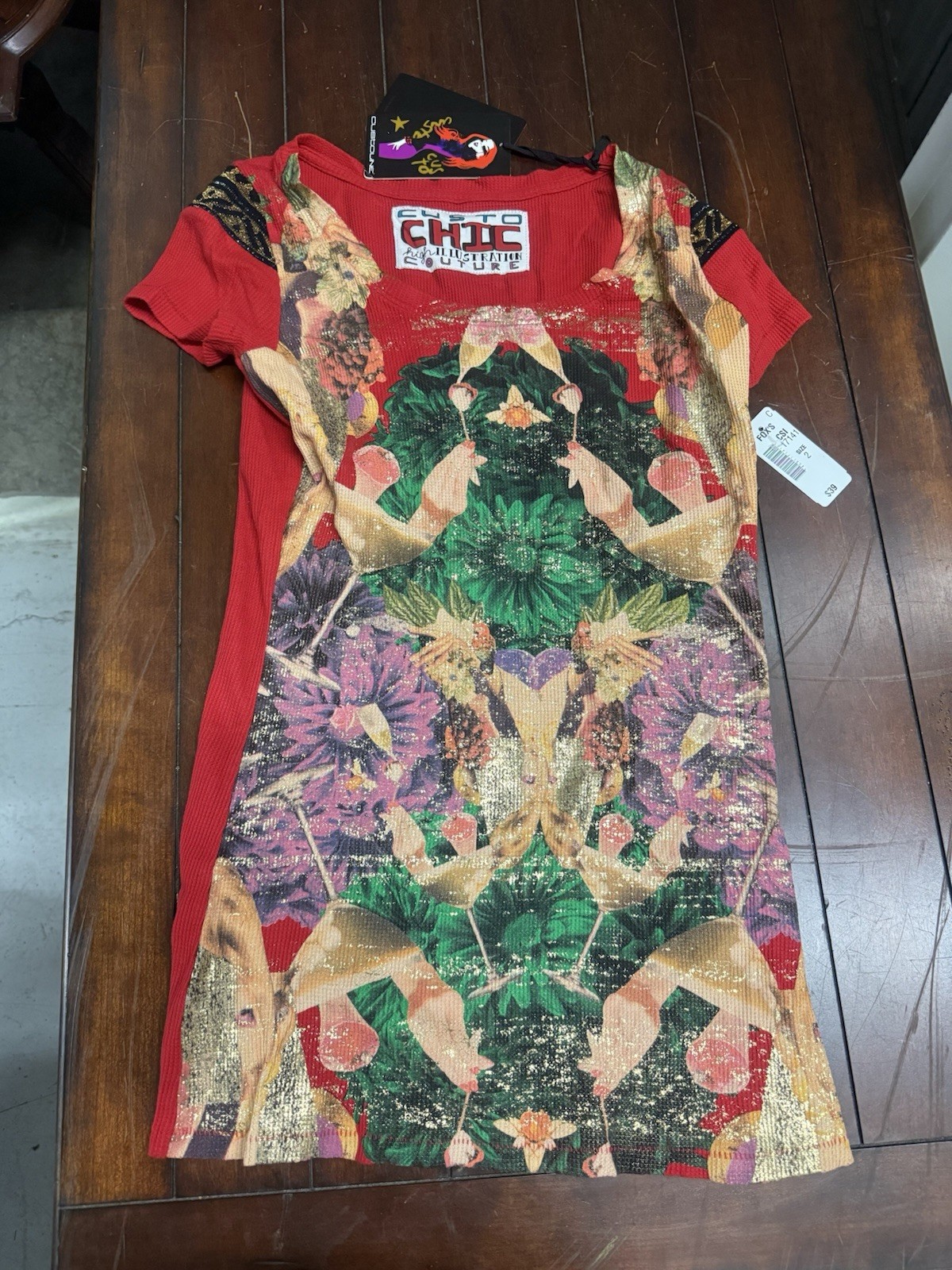 CUSTO CHIC HIGH ILLUSTRATION COUTURE Official Women’s Floral T-Shirt Top Size 2