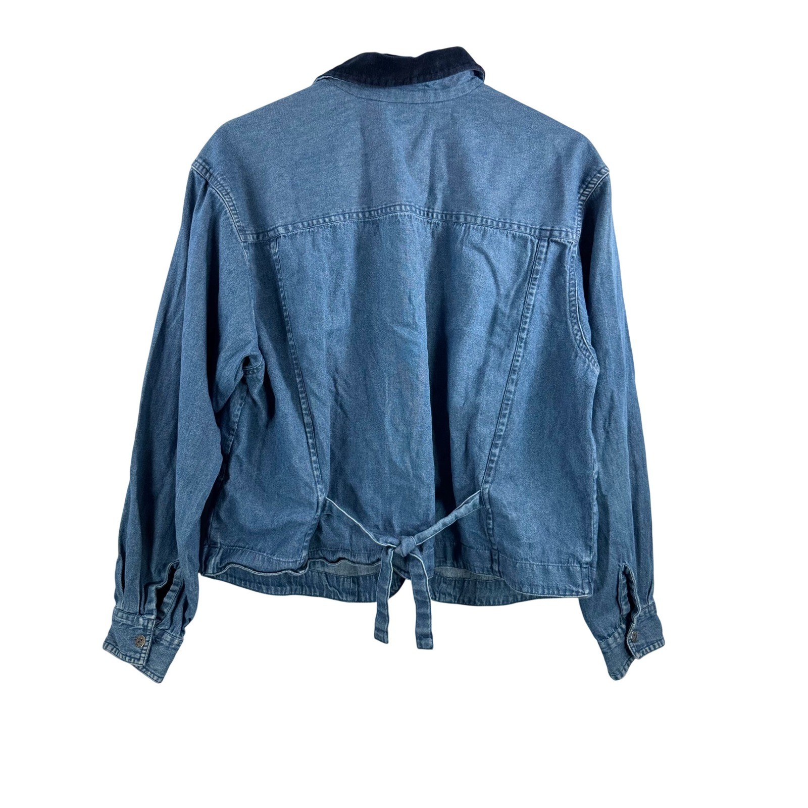 VTG Cascade Blues Embroidered Denim Shirt sz M Blue Floral velvet Collar 90s