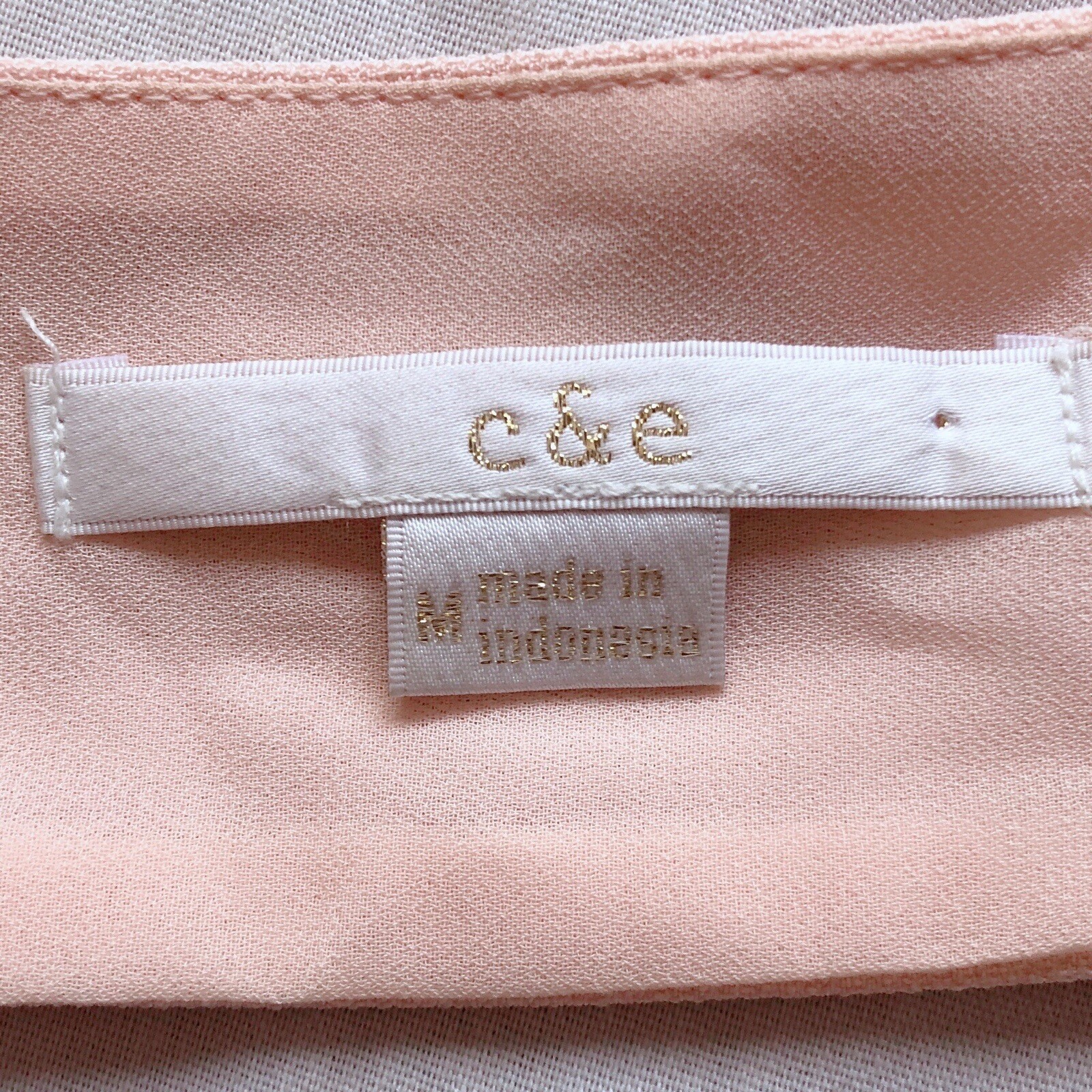 C&E Pastel Peachy Pink Cutout Back Layered V Neck Blouse Top Size Medium