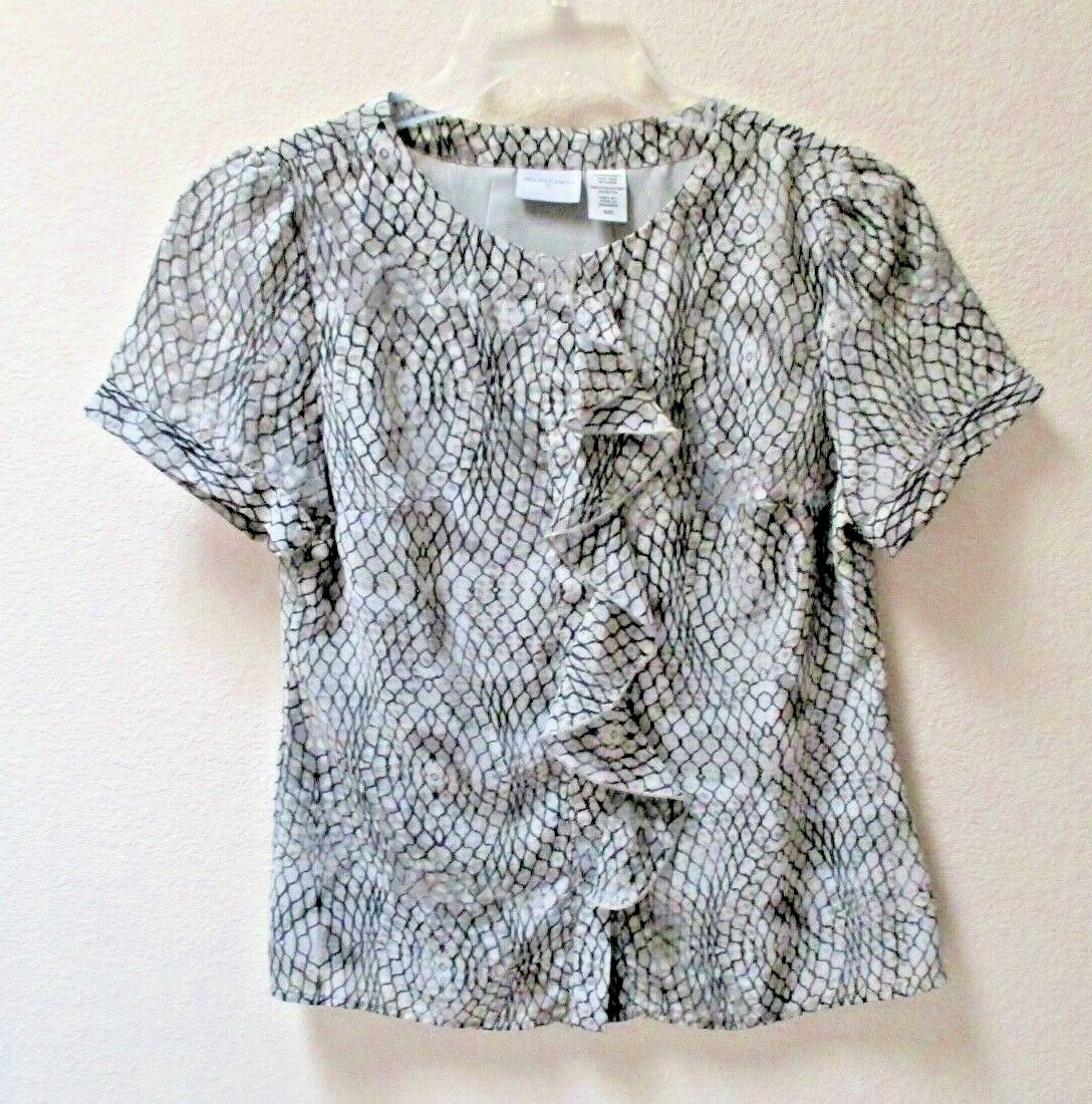 Jaclyn Smith Women’s Ruffled Blouse, Gray & Black, Fully Lined, Size SC (small)