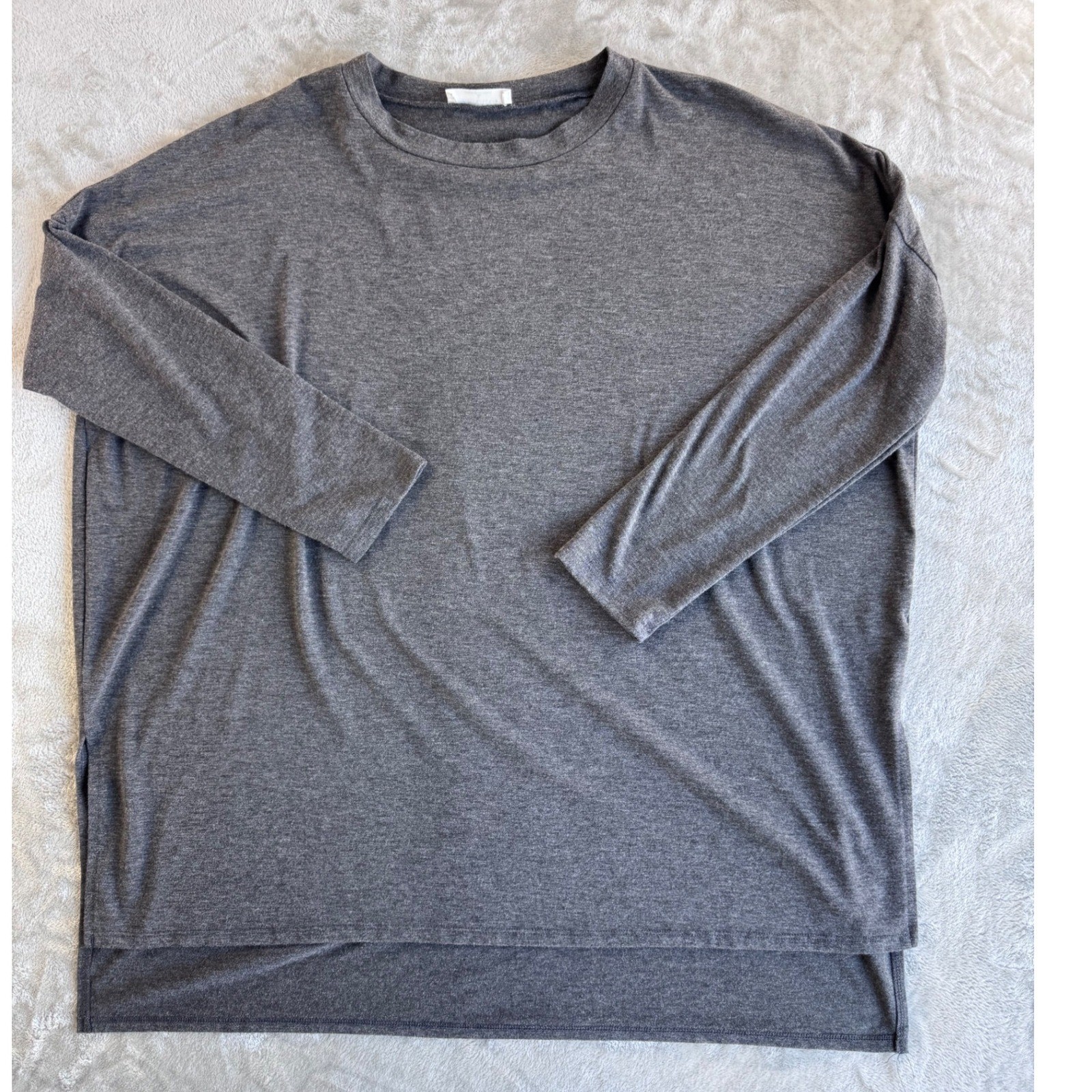 Zenana Long Sleeve Top Womens Large Gray Minimalist Athleisure Casual Layer