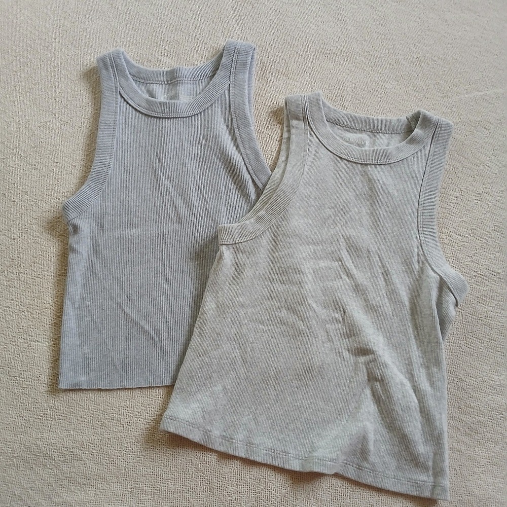 aerie & old navy 2 high neck ribbed tank tops gray basic clean girl soft small