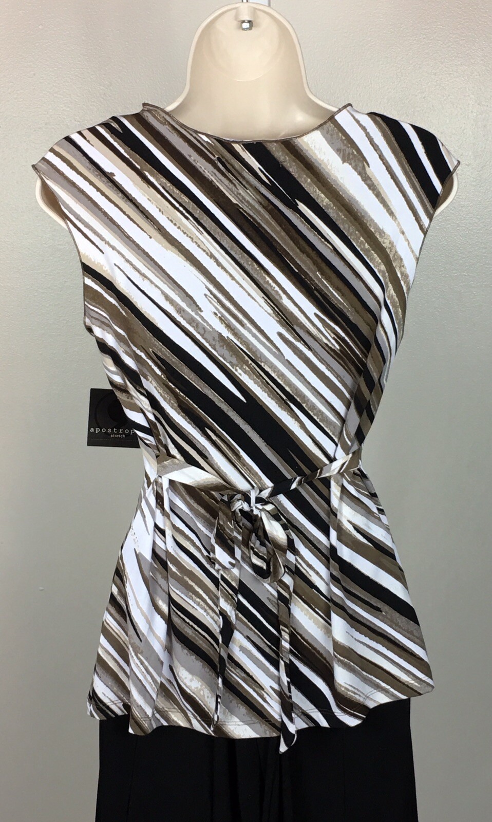 Apostrophe Blouse Top Size Petite MP Brown White Black Career Office Y2K NWT