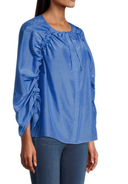 Ruffle Ruched Blouse by Kobi Halperin made of sil and cotton, blue woman US M-L