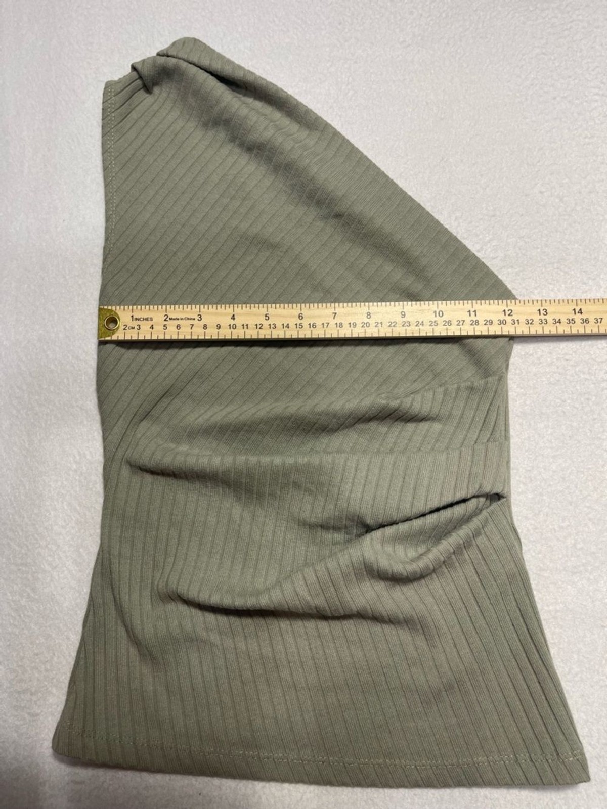Zara One Shoulder Ribbed Olive Green Ruched Top Women’s Small