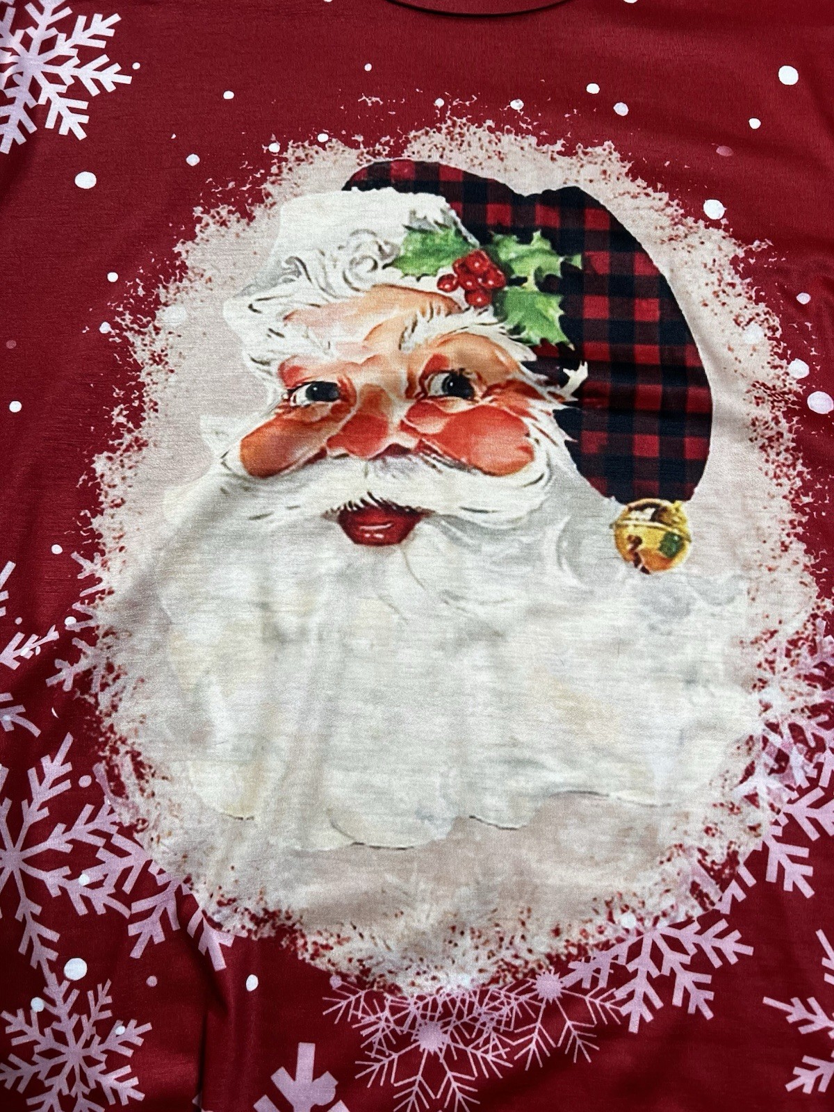 Santa Claus Snowflakes Christmas Women T-shirt, 2XL Red Pullover Scoop Neck SS