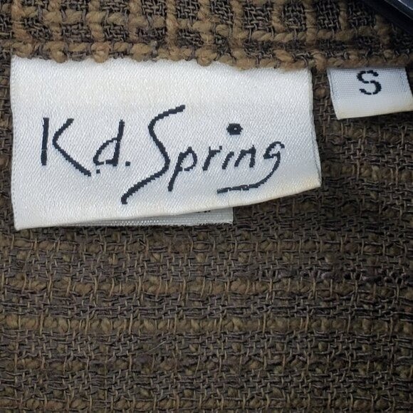Vtg K.d. Spring Button Up Tunic Shirt Size S Brown Artsy Lagenlook Patch Detail