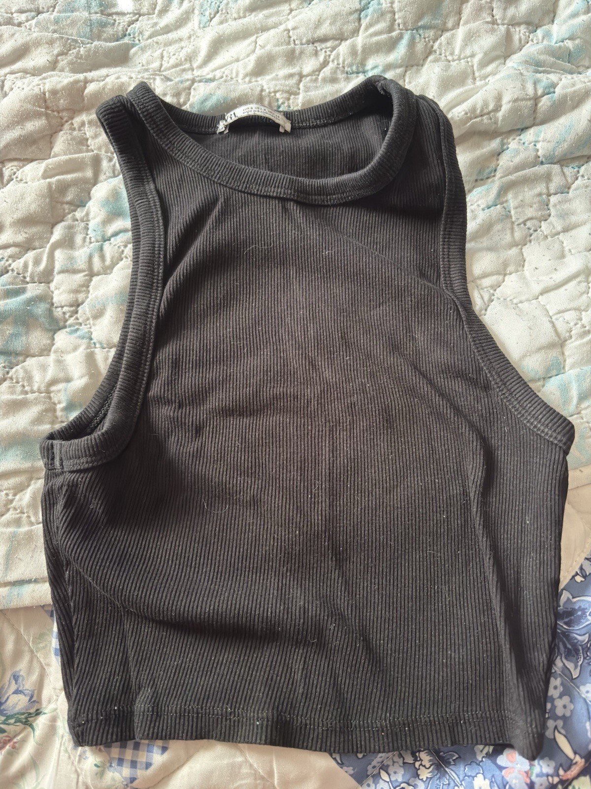 Zara Black Ribbed High-Neck Crop Tank Top Size Small Basic Classic