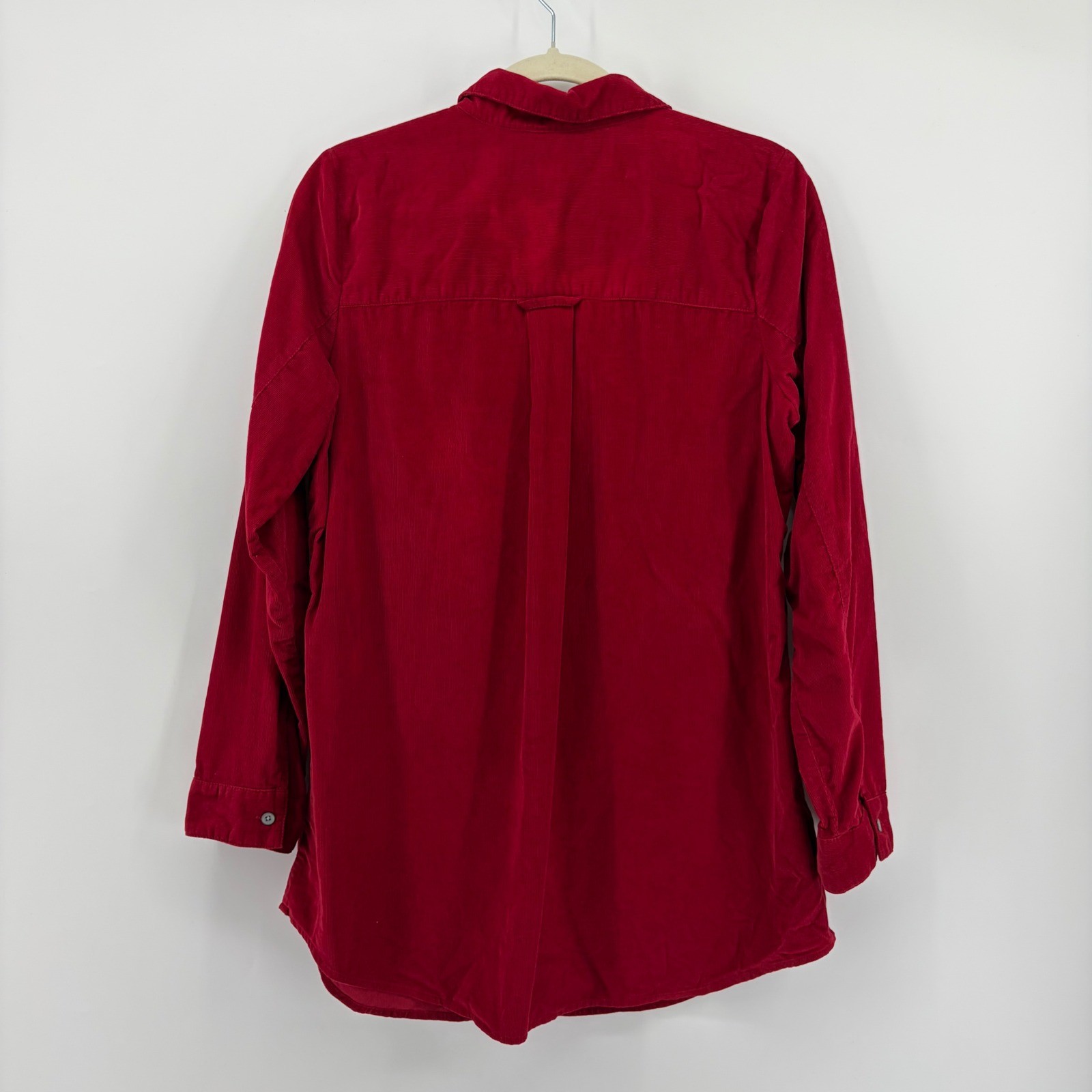 J. Jill Womens Medium Red Corduroy Button Down Tunic Shirt Long Sleeve Solid
