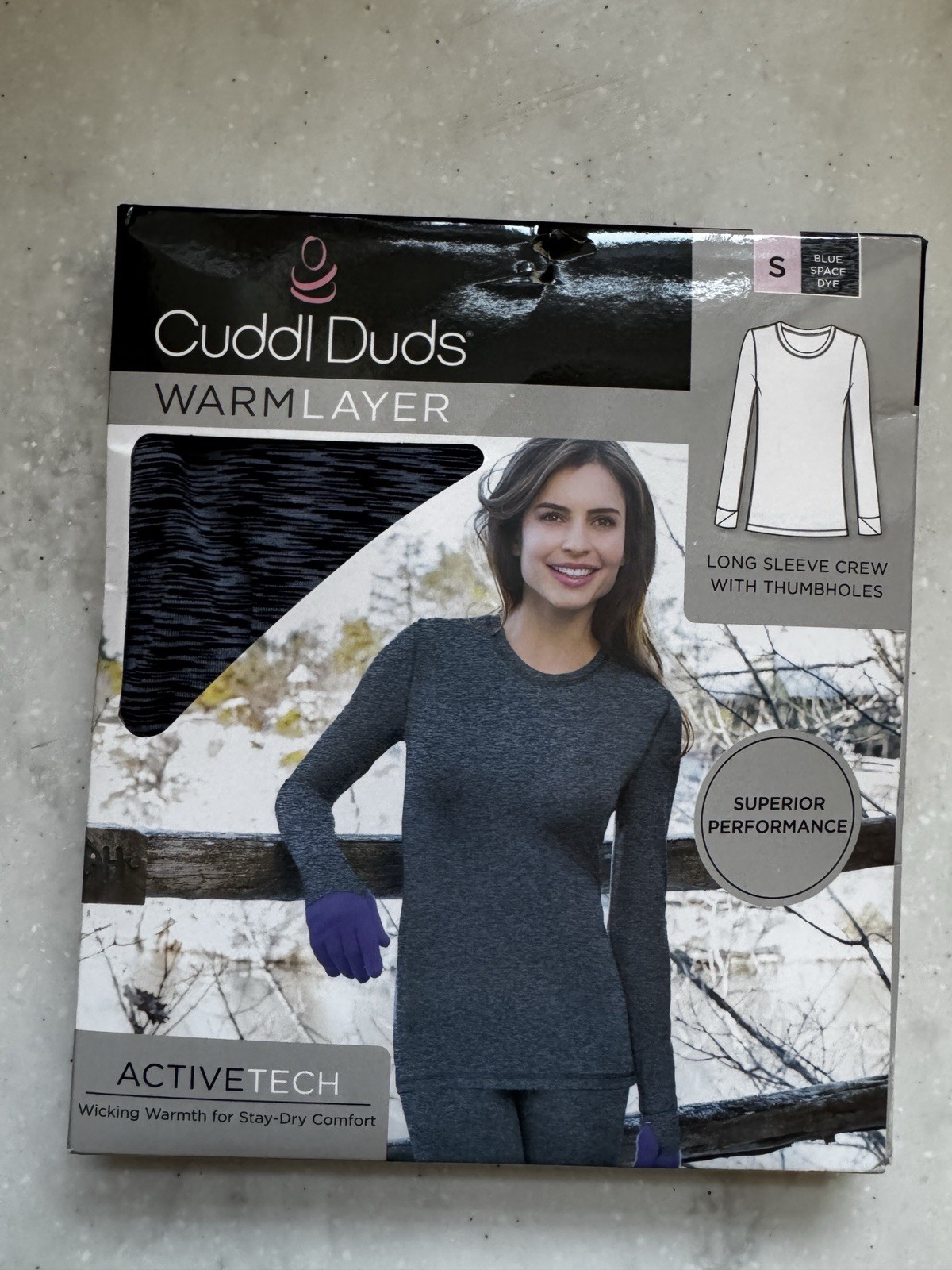 CUDDL DUDS SZ S WARM LAYER LONG SLEEVE CREW SHIRT W/ THUMBHOLES ACTIVETECH