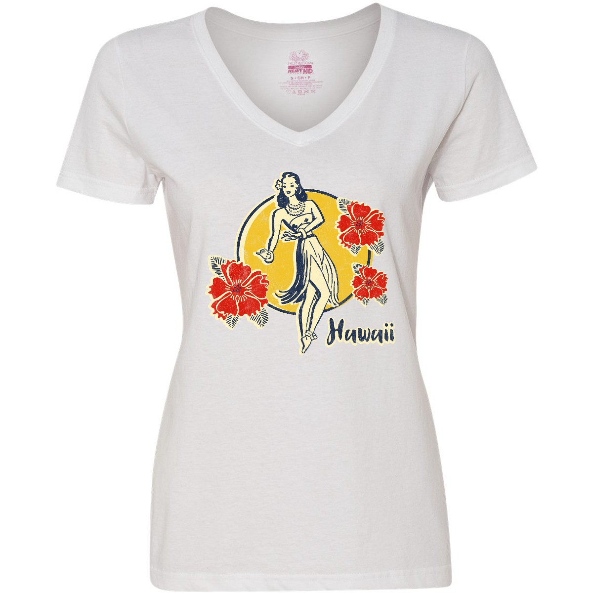 Inktastic Retro Hula Girl Women’s V-Neck T-Shirt Dancer Vintage Hibiscus Hawaii