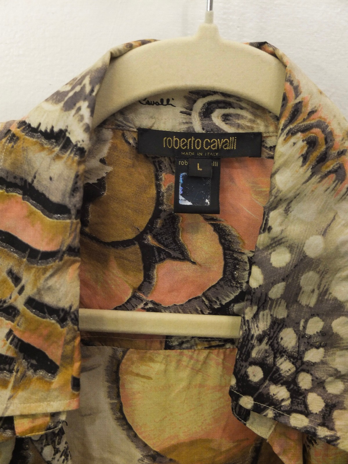 Roberto Cavalli Silk Printed Button Down Shirt Size L