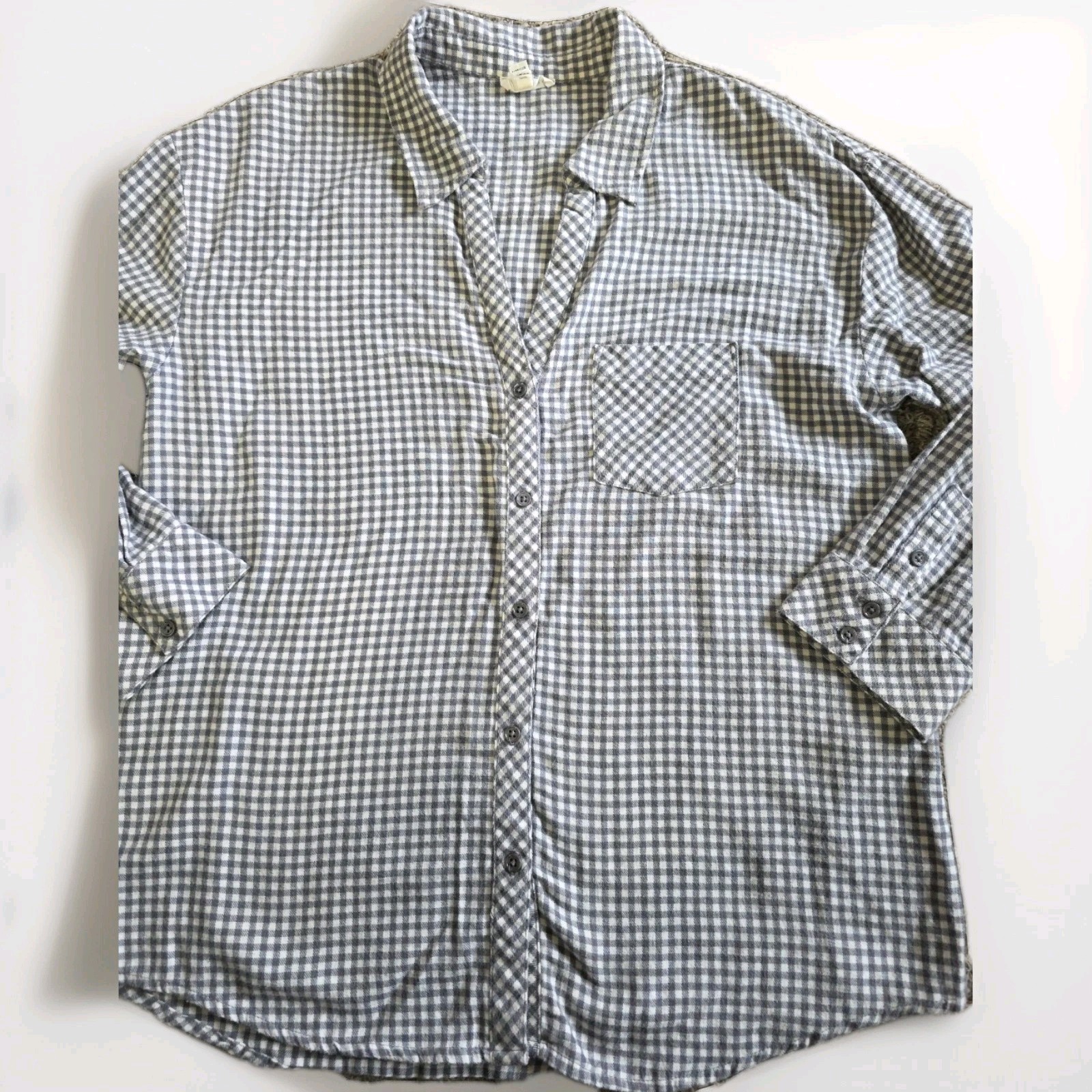 Soft Joie Anabell Gray Plaid Long Sleeve Button Up Collared Blouse Size M. C35