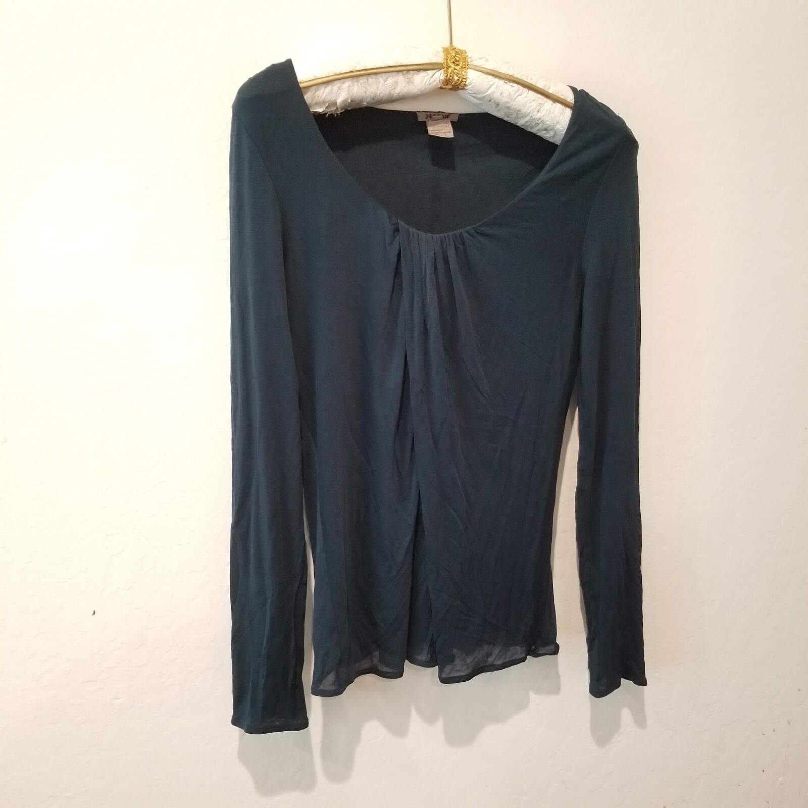 Jigsaw Women’s Scoop Neck Double Layer Lyocell Top Large Long Sleeve Dark Gray