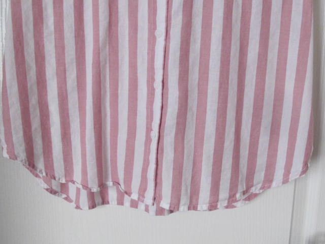 Lola River Shirt Top Women’s MED Red Striped Short Sleeve Button Collar