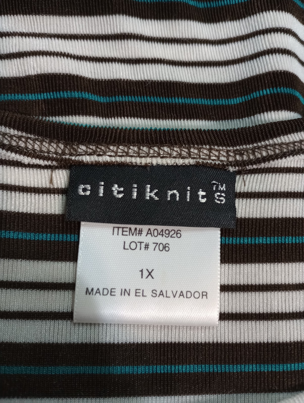 Citiknits Shirt Womens 1X Brown Black White Striped Sleeveless Stretch Top