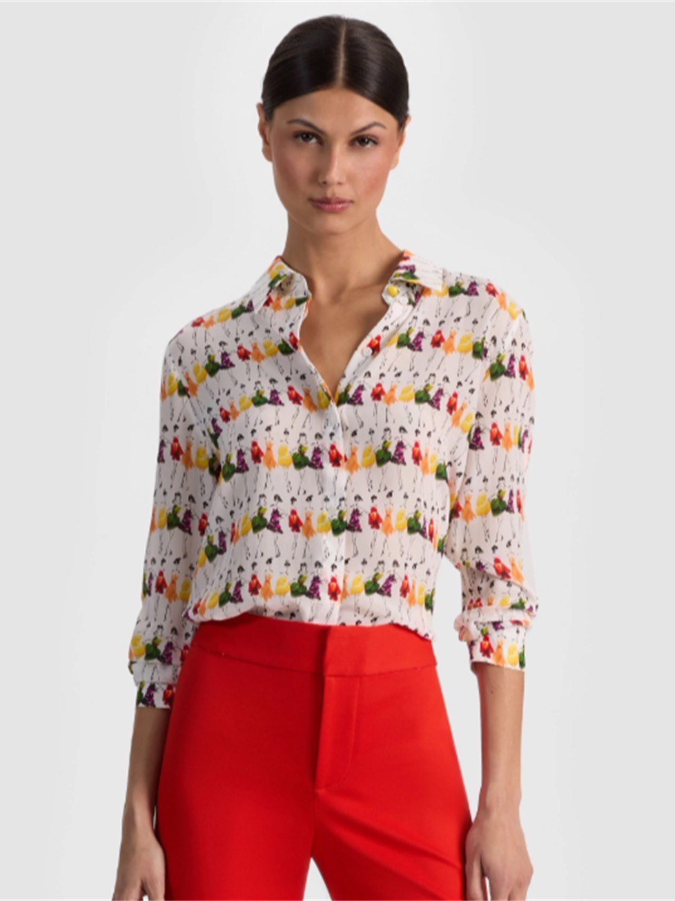 Women Alice + Olivia Silk Floral Classic Beauty Lapel Long Sleeve Button Blouse