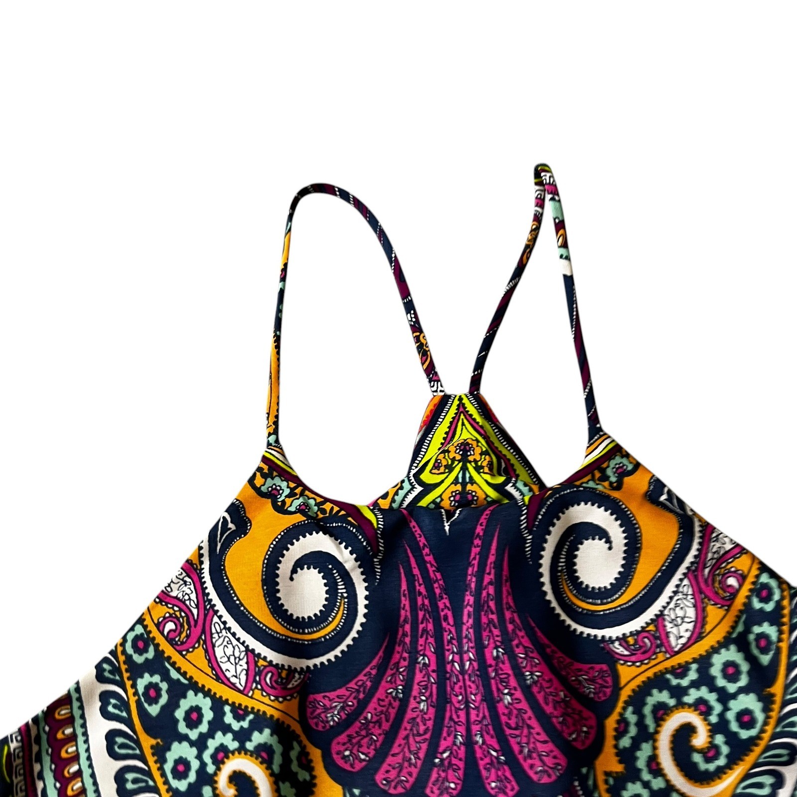 Renee C. Womens Paisley Halter Camisole Top Navy Magenta Boho Made in USA Small