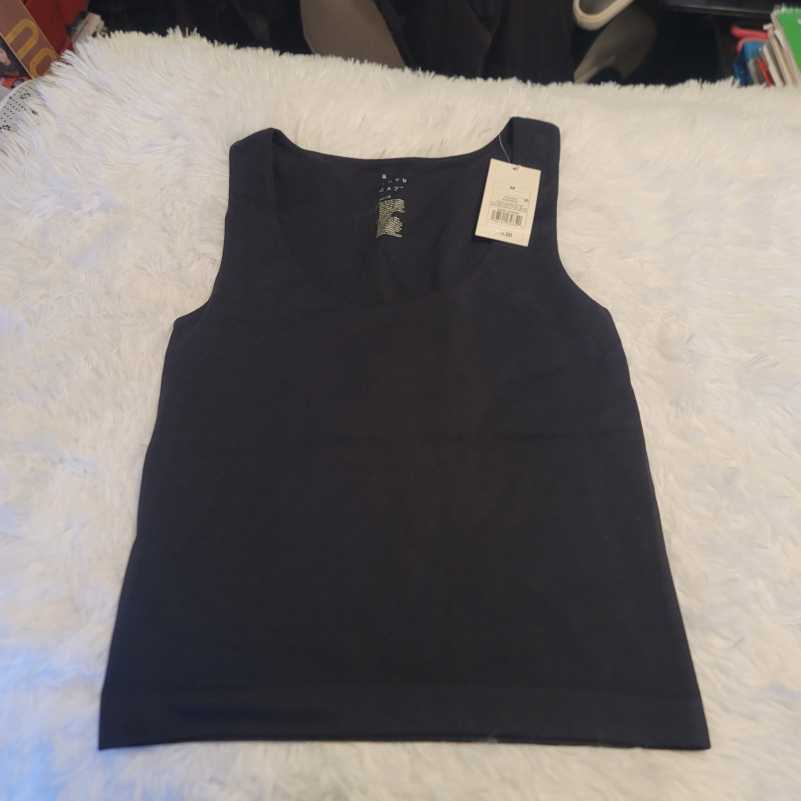 A New Day Women’s Size Medium Sleeveless Top Tank Top Stretch Solid Black