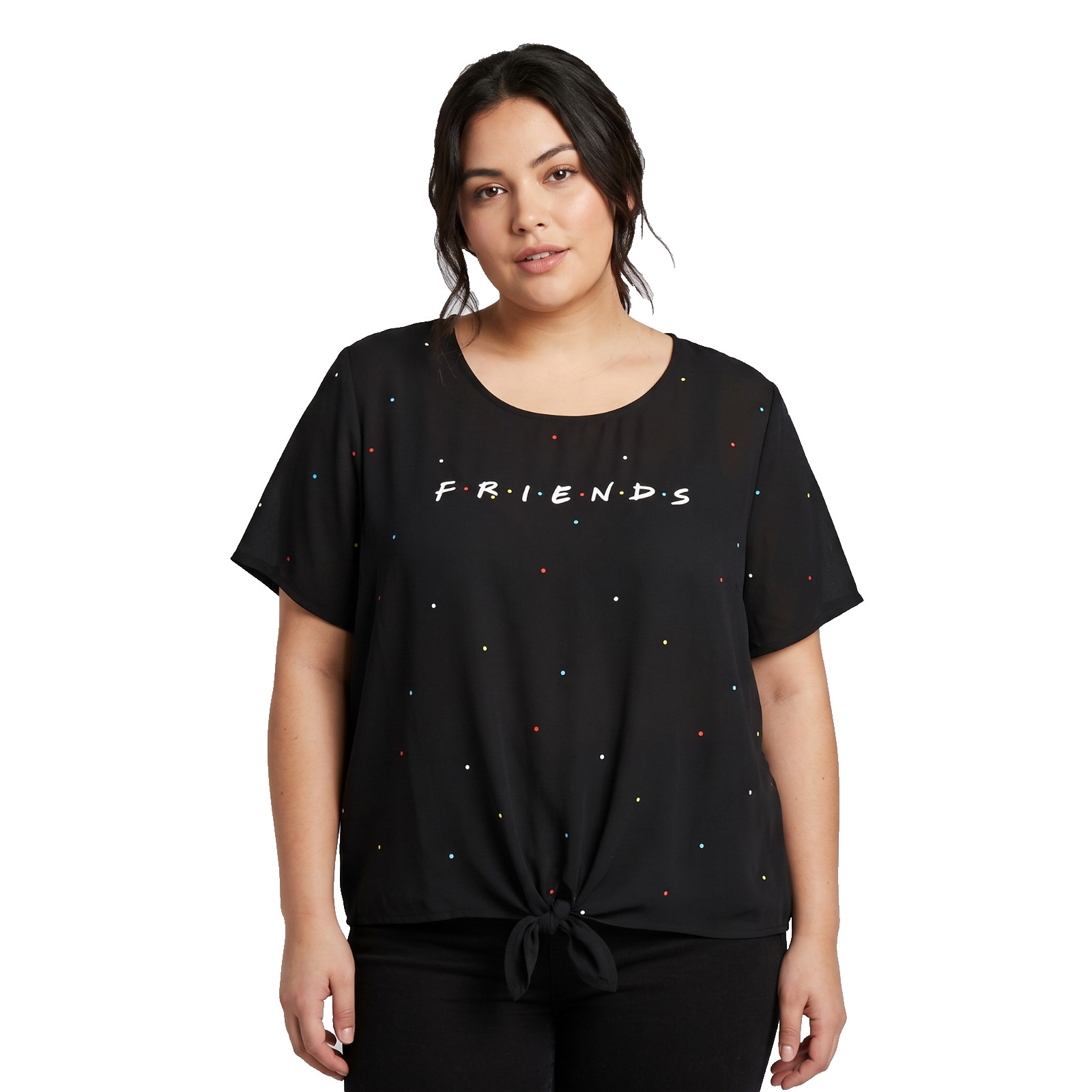 Friends TV Show Black Polka Dot Tie-Front Blouse Womens 2X Button-Back Top NWT