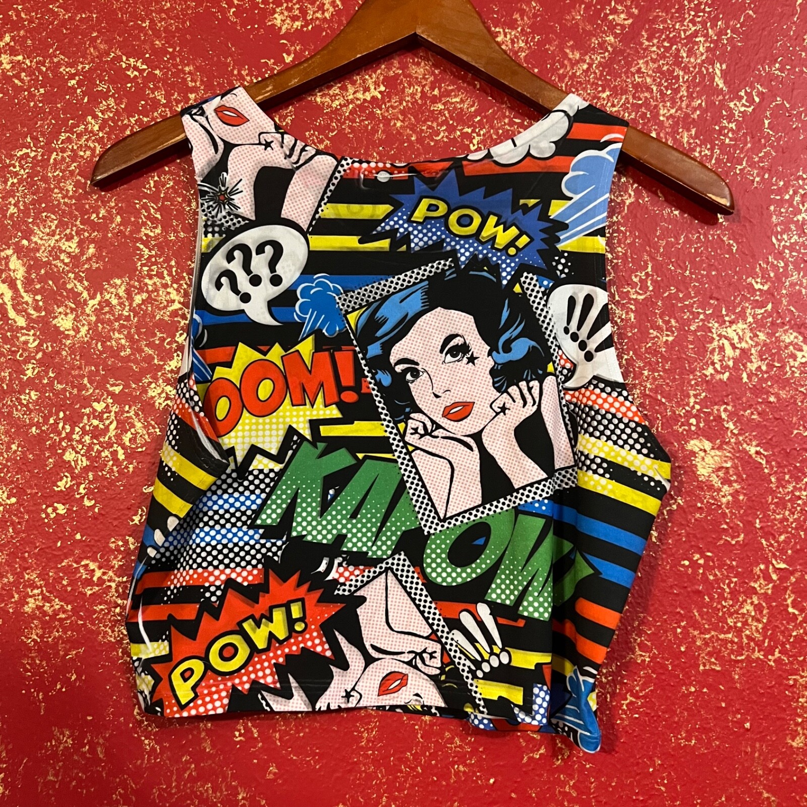 BLUSH Vintage Comic Strip Kapow Pow Boom Crop Top Tank XL 