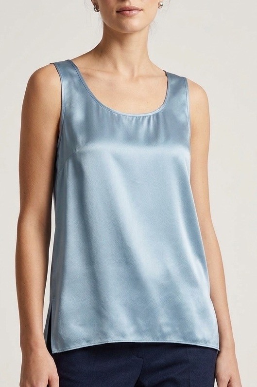 Talbots Silk Blouse Blue Sleeveless Sateen Top Side Slit Lightweight Size 10 NWT