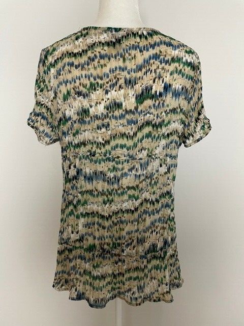 Sunny Taylor Petite Women Button Down Blouse Size PXL Tie V Neck Crinkle Pleated