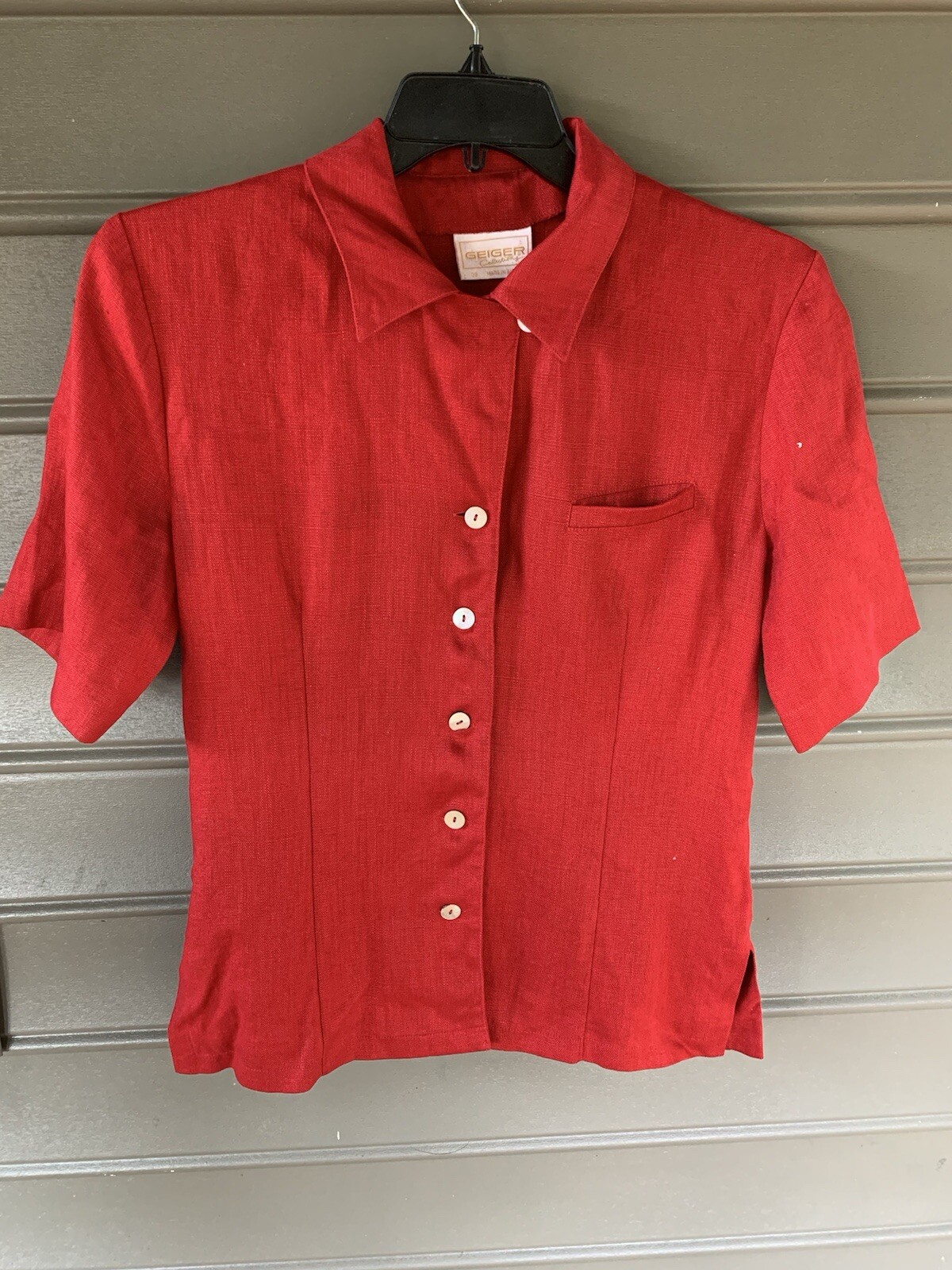 Women’s 38 Geiger Collection Red 100% Linen Button Down Blouse Blazer Holiday
