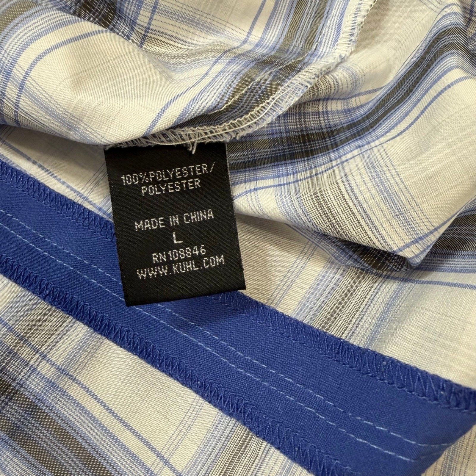 Kuhl Ionik Performance Button Down Shirt Womens Large White Blue Plaid Hiking