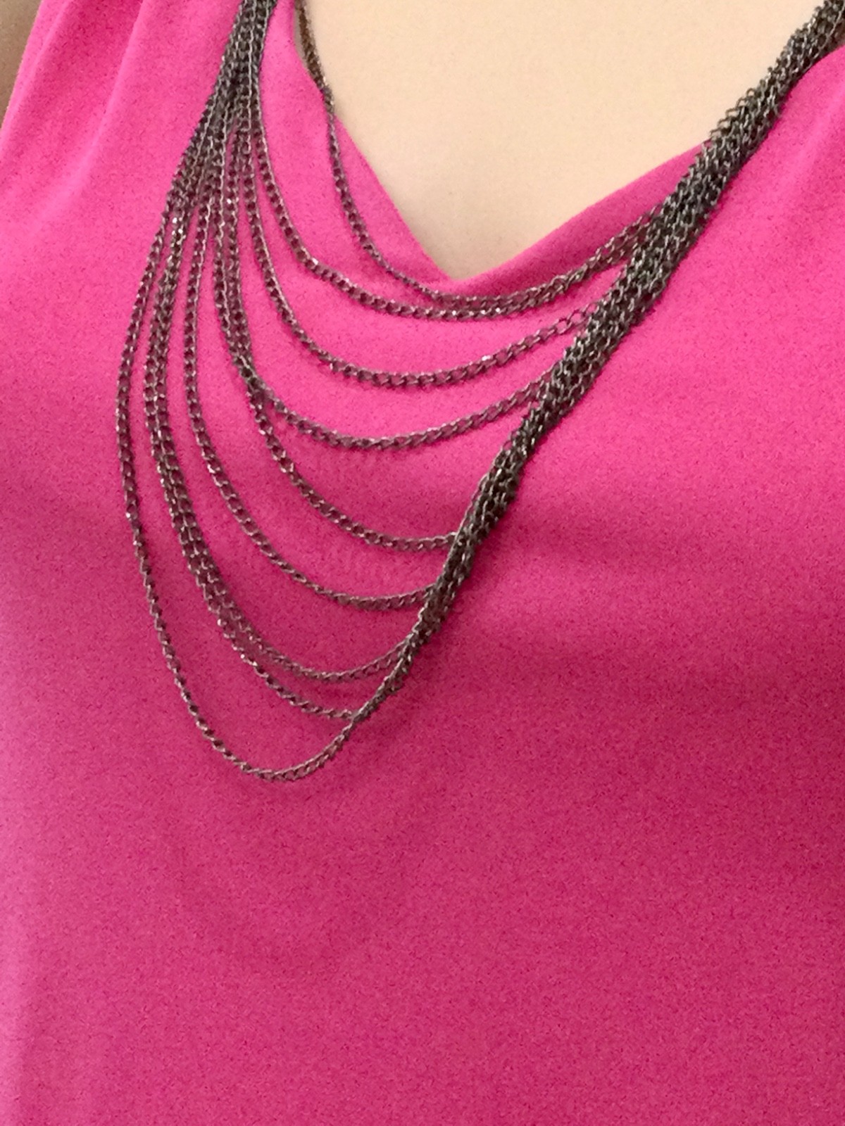 Bisou Bisou Pink Ruched Mock Neck Top Chain Detail Open Back Y2K Glam Size M