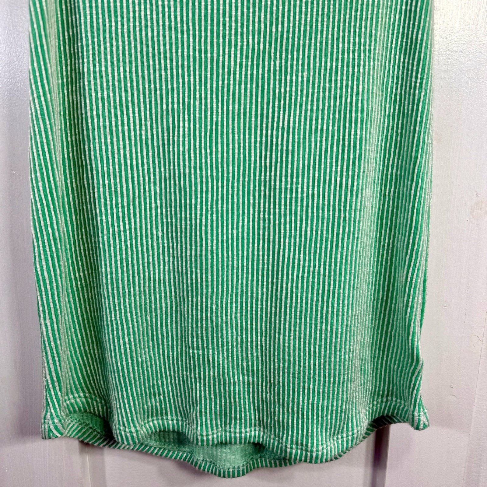 Staccato Green White Stripe Ribbed Knit Tank Top Sleeveless Casual Size S