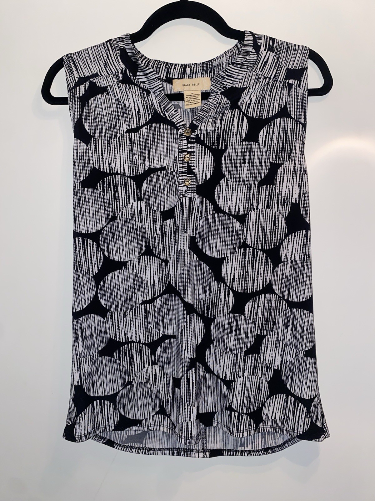 Diana Belle M Black White Geometric Circles Stretch Jersey Sleeveless Top