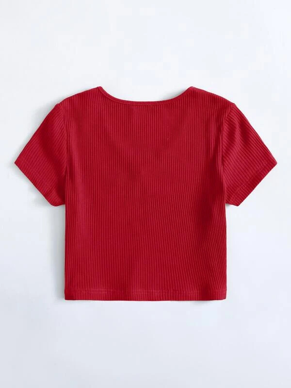 SHEIN V-Neck Rib-knit Top Red Size Medium New in Bag