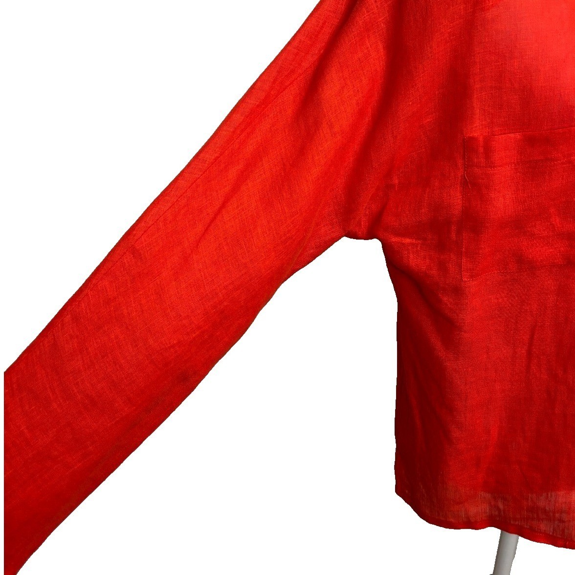 I. Magnin Blouse Red Linen Button Up Vintage Ornate Buttons Career Classic 12