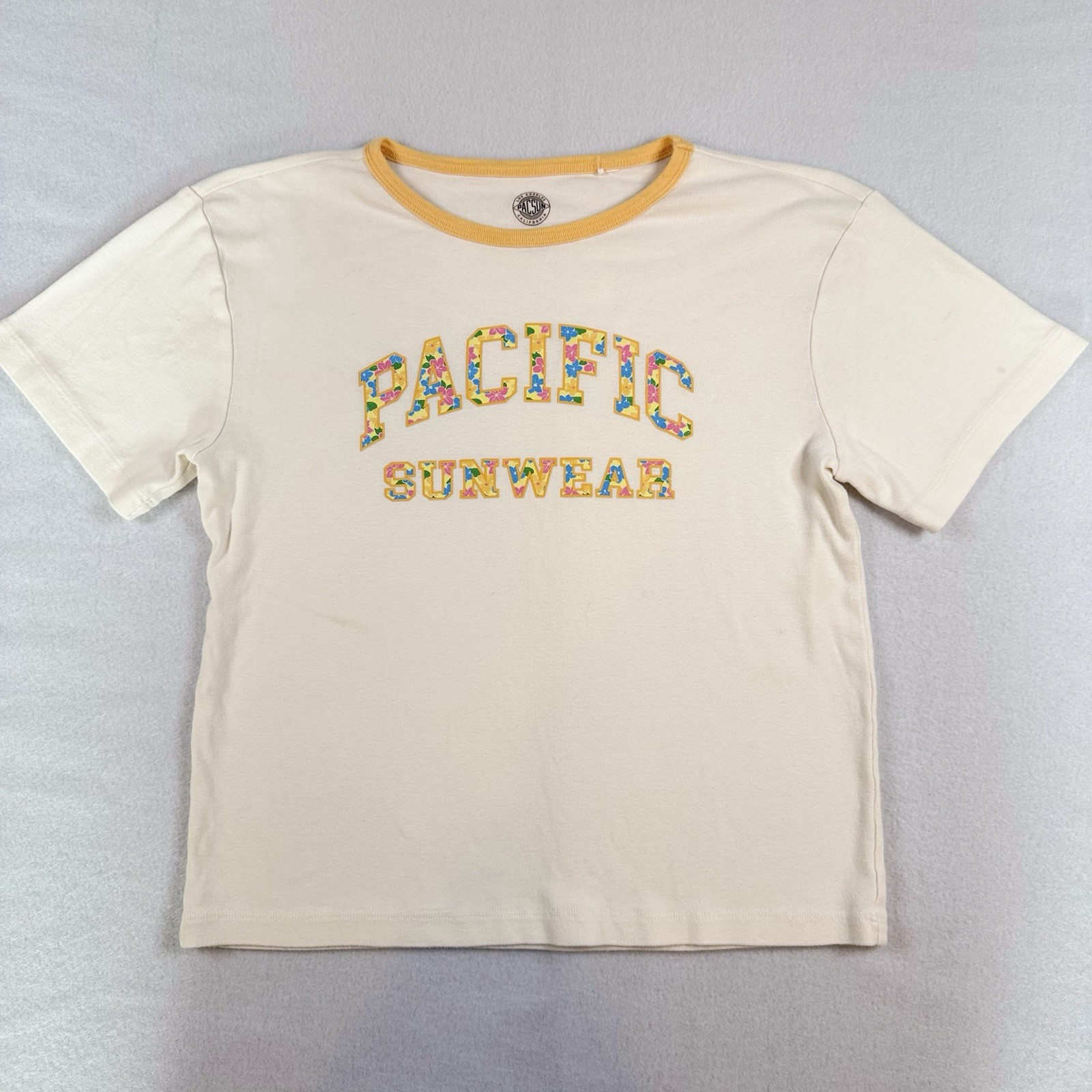 PacSun Women’s Cream Graphic Print Crew Neck Short Sleeve Cotton Knit Tee M