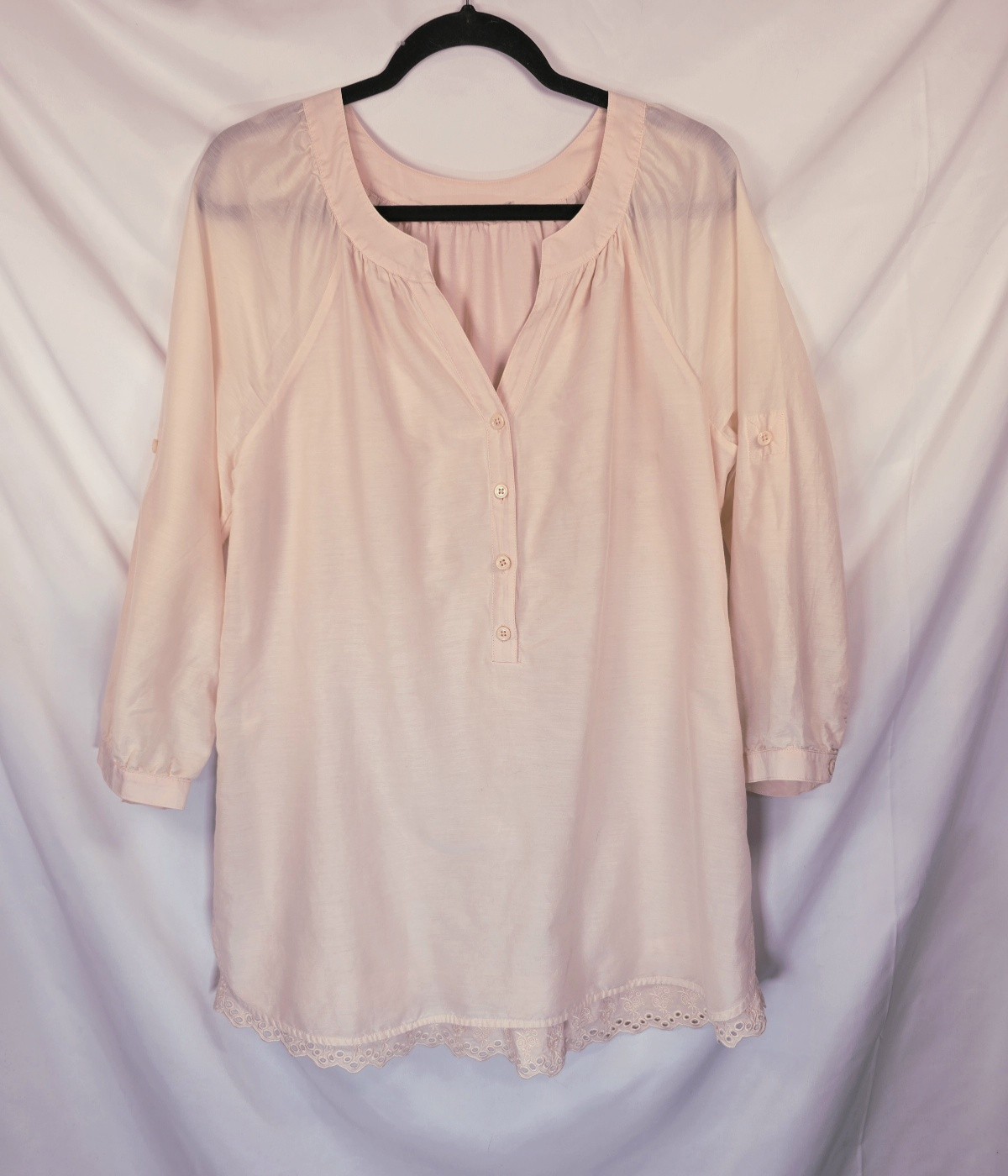 Soft Surroundings Women’s Boho Coastal Eyelet Lace Cotton Silk Blend Blouse Sz M