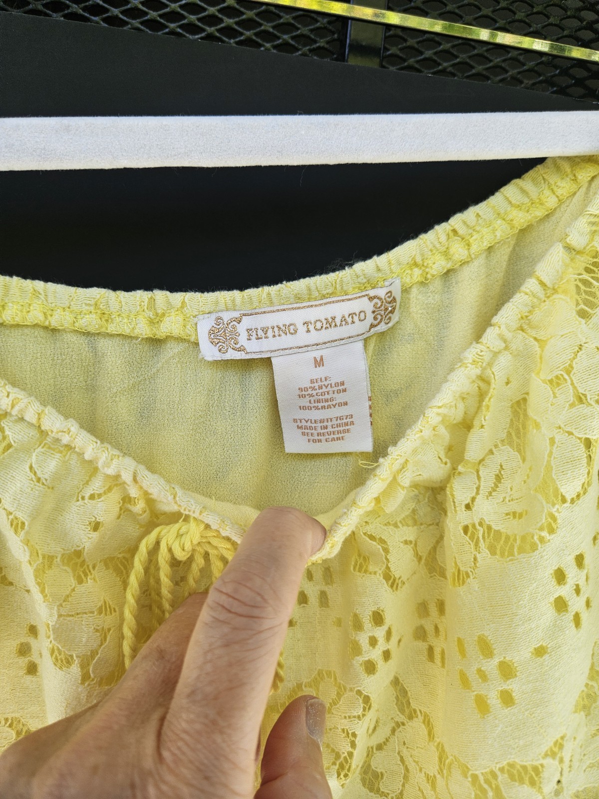Flying Tomato Yellow Lace Off-Shoulder Boho Top With Tassels Size M
