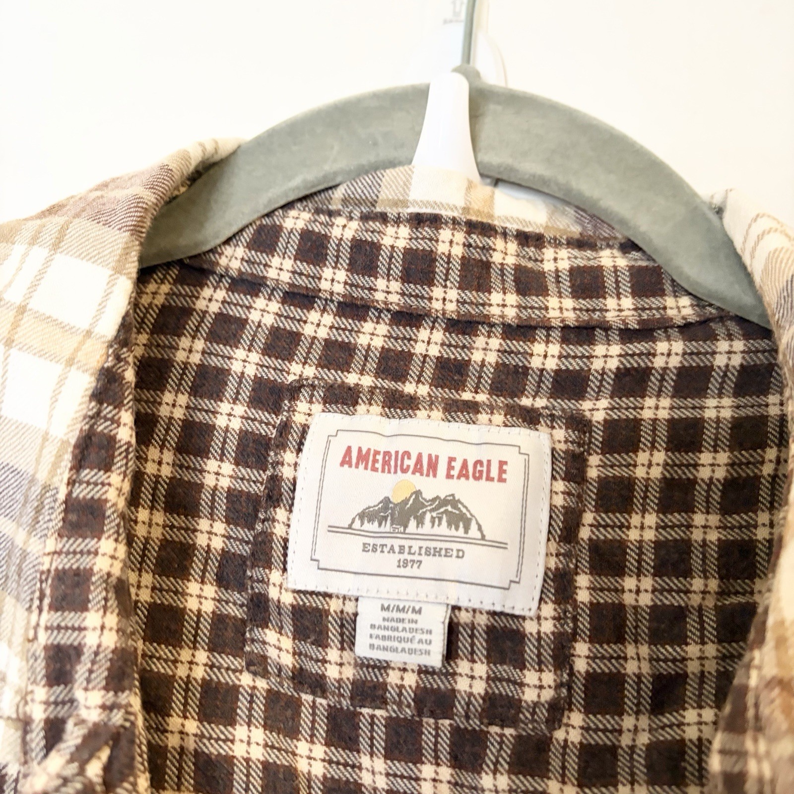 American Eagle Elbow Patch Plaid Patchwork Oversized Button Down M Cropped