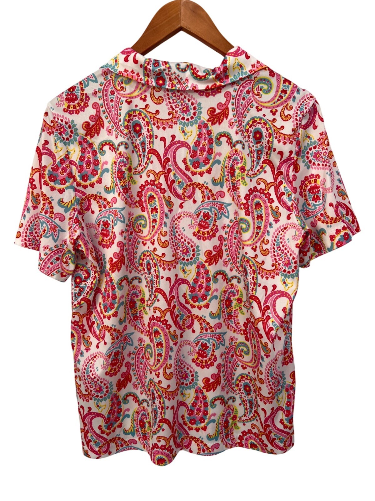 Vintage Haband Short Sleeve Polo Top Size Large V Neck Polo Pink Multicolor Boho