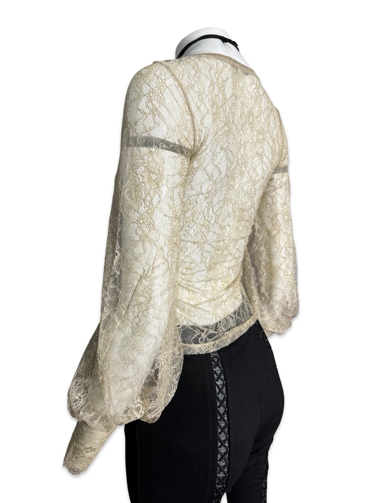 Widow Sheer Goth Witch Gothic Victorian Vampire Cult Beige Blouse Top Shirt