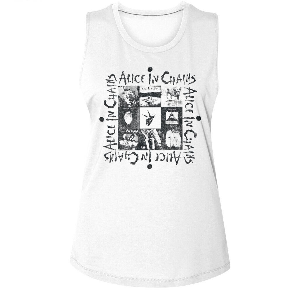 Alice In Chains Repeat Squared 9 Albums B & W Women’s Muscle Tank T Shirt Music