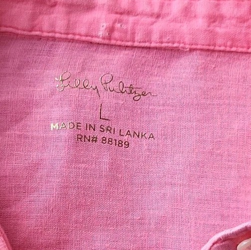 Lilly Pulitzer Shirt Womens Large Coral Pink 100% Linen Vibrant Casual Preppy