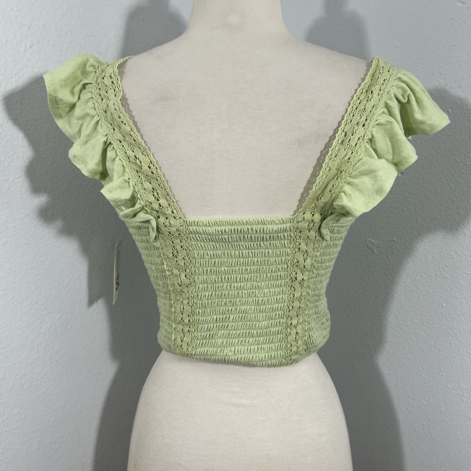 So Crop Top Womens Extra Small Green Cinched Ruffle Sleeves 90s Y2K