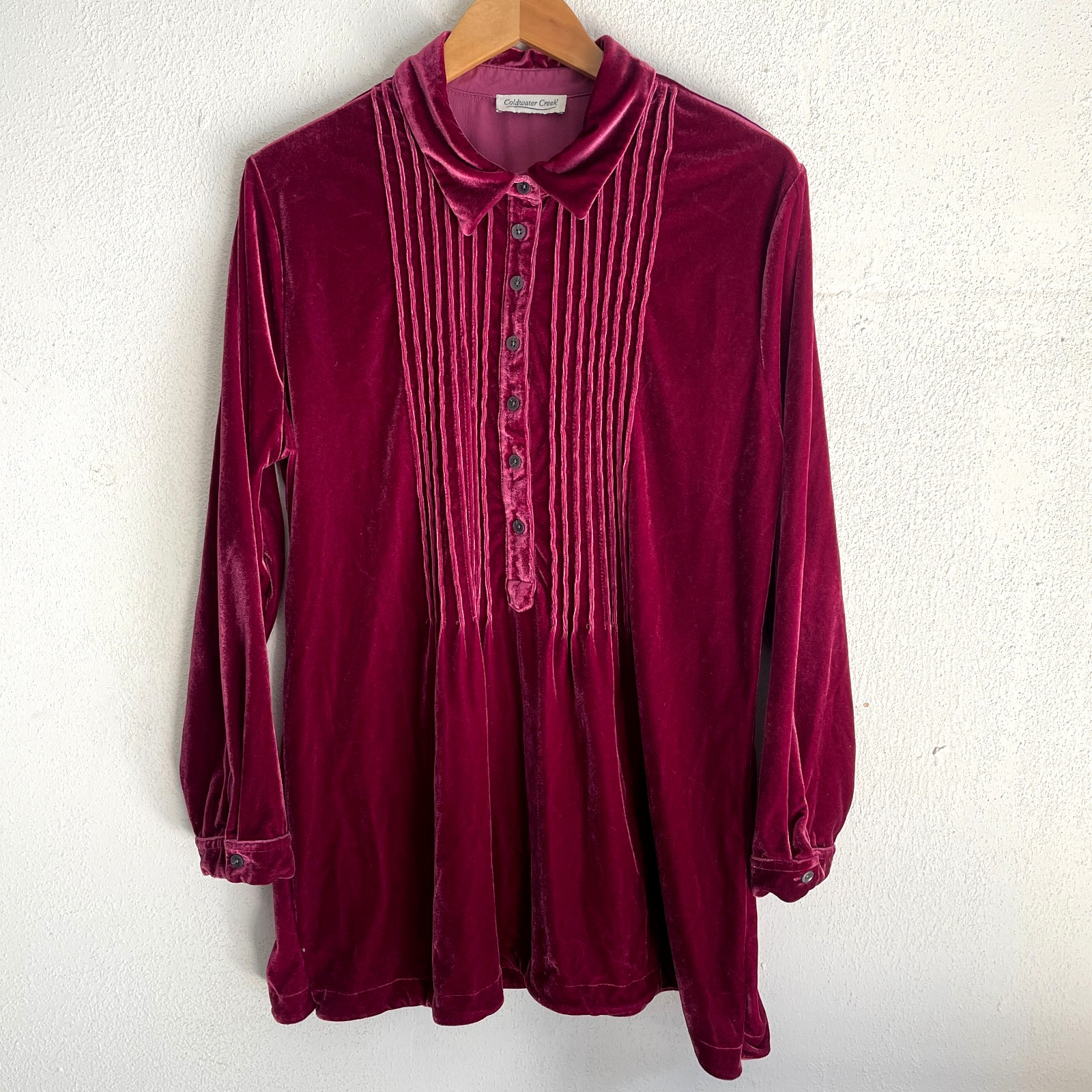 Vtg Coldwater Creek Blouse XL Pullover Velvet Magenta Victorian Goth Romantic