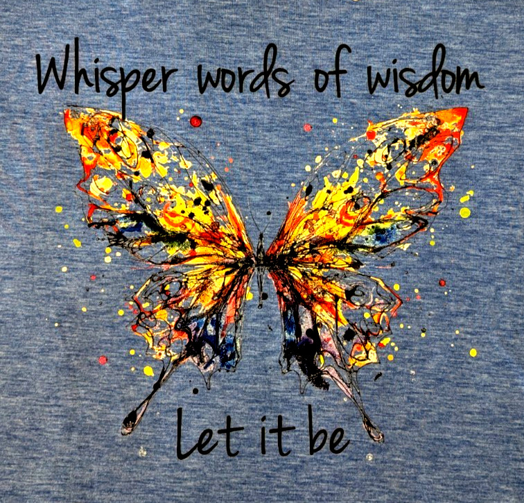 The Beatles Musical Quote “Let it Be” Butterfly Blue Long Sleeve T Shirt Top Lg
