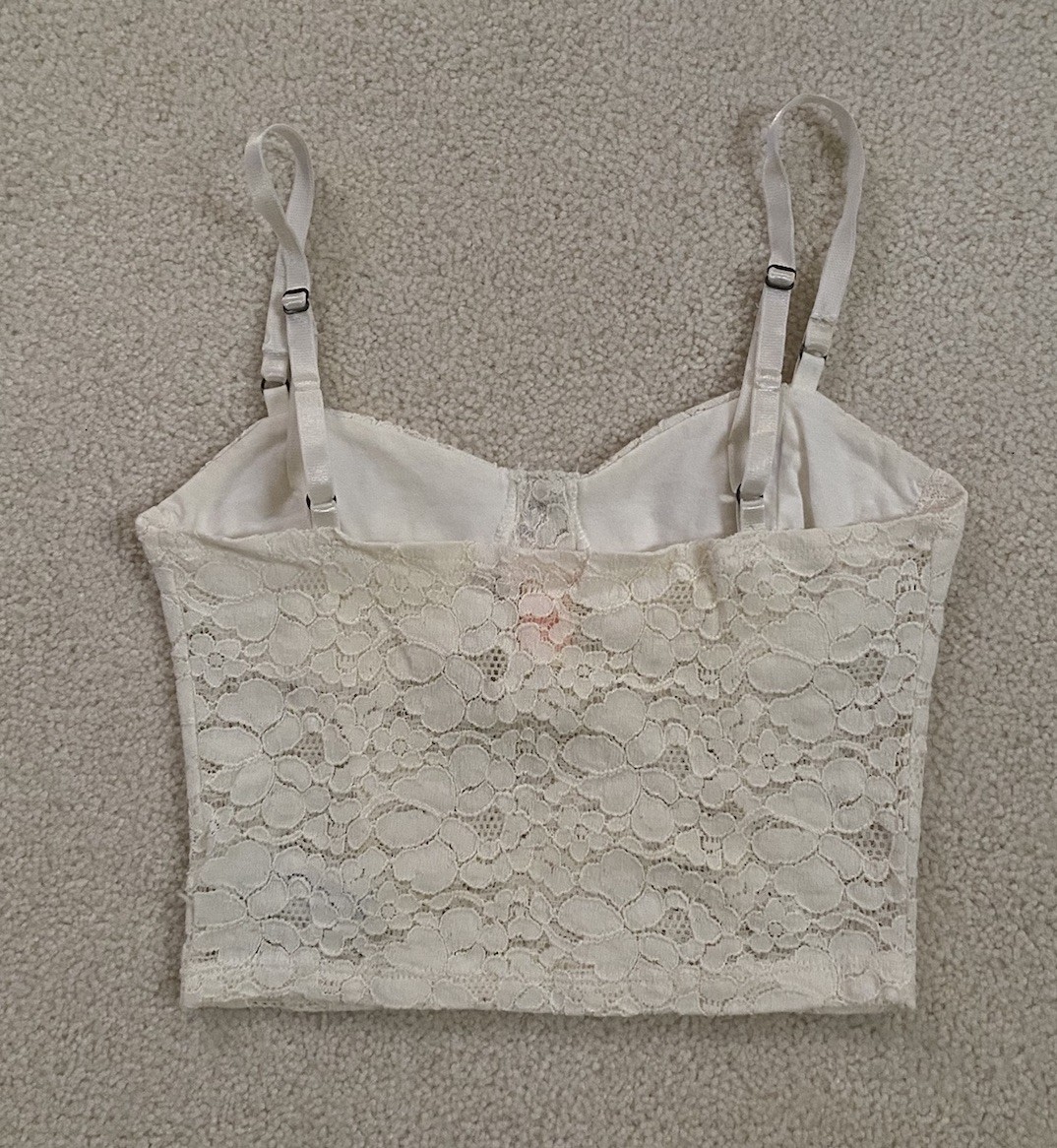 Forever 21 White Floral Lace Bralette Spaghetti Strap Cropped Cami Tank Top ~ S