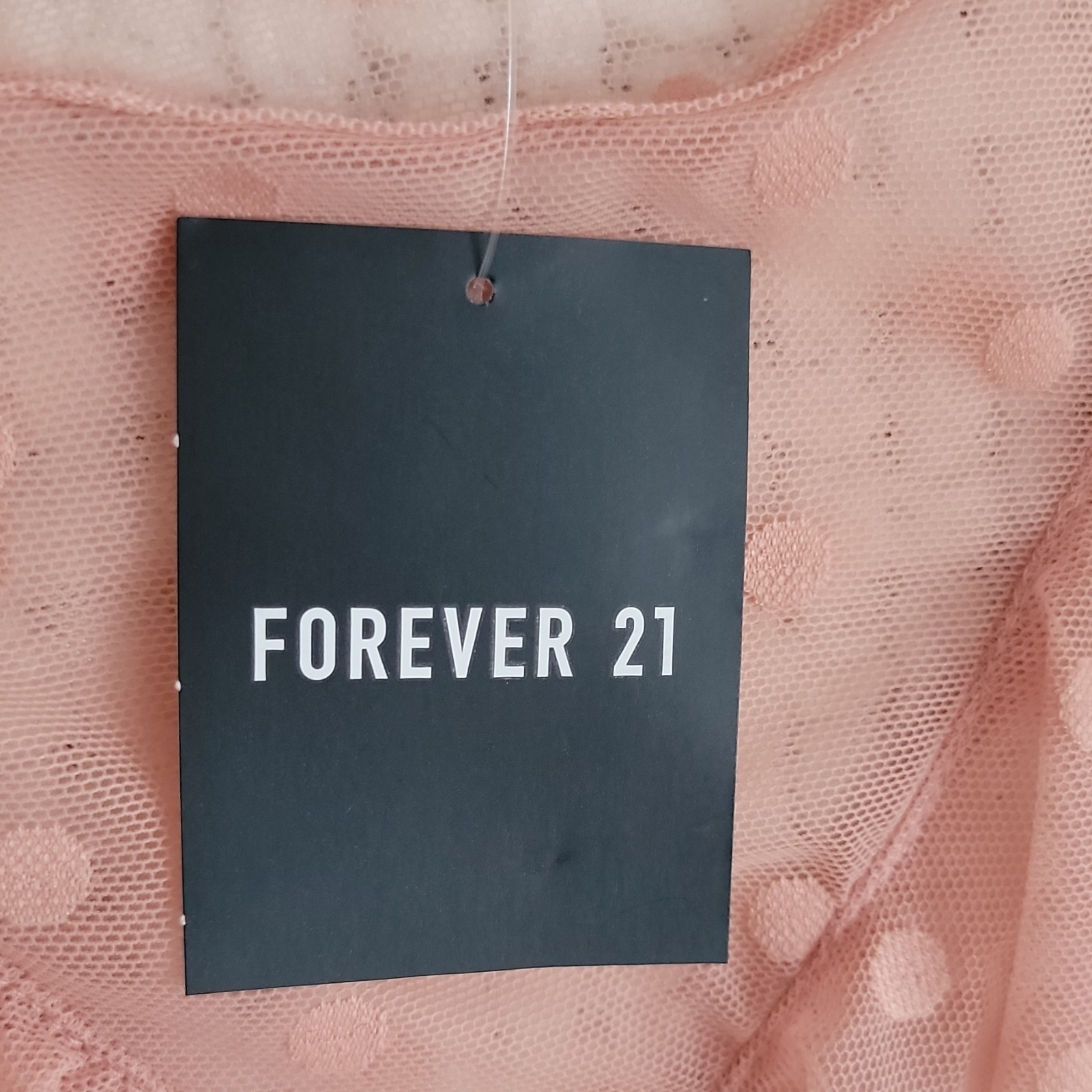Forever 21 Mesh Polka Dot Ruffle Bell Sleeve Blouse Mauve V-Neck L